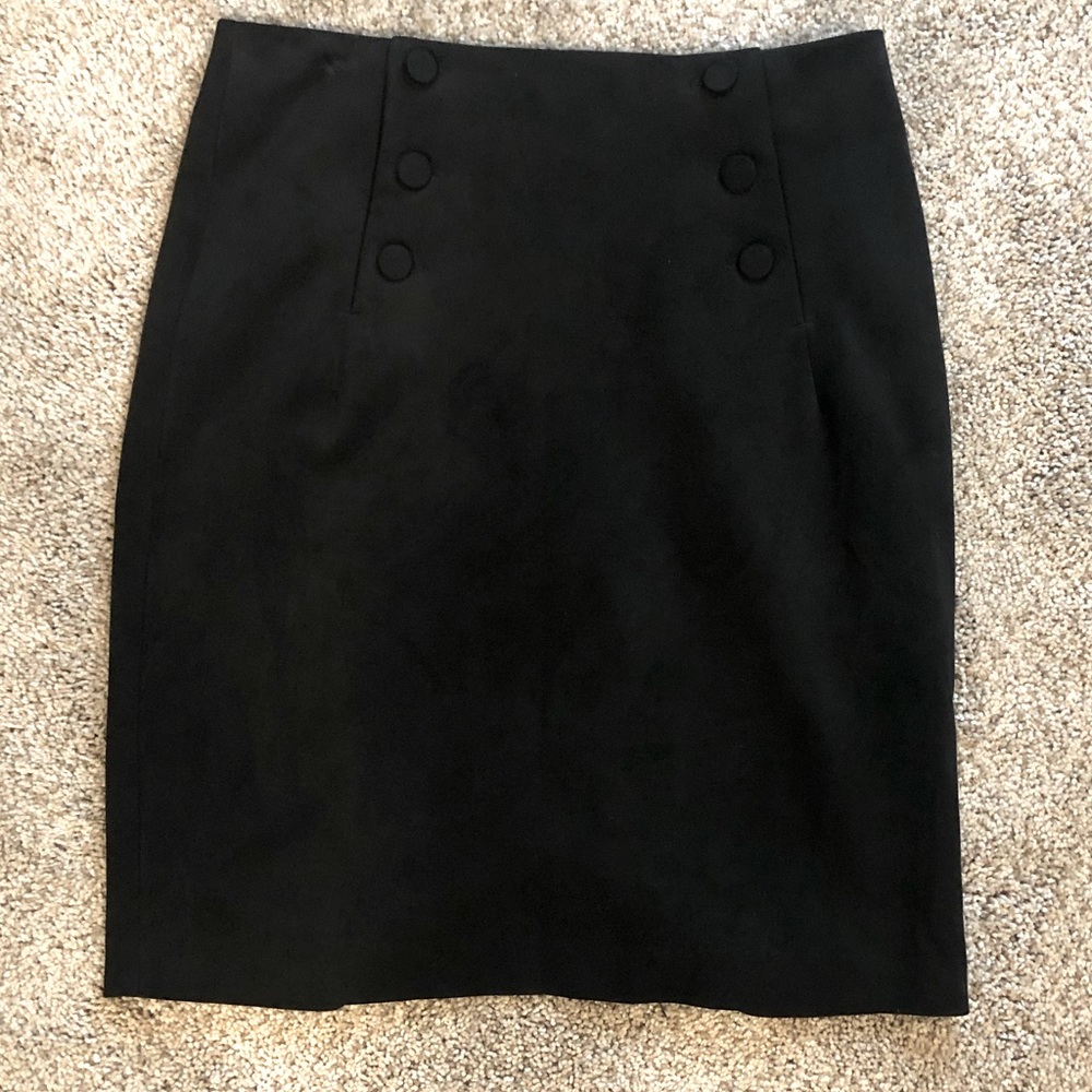 Black Suede Skirt with Front Button Details